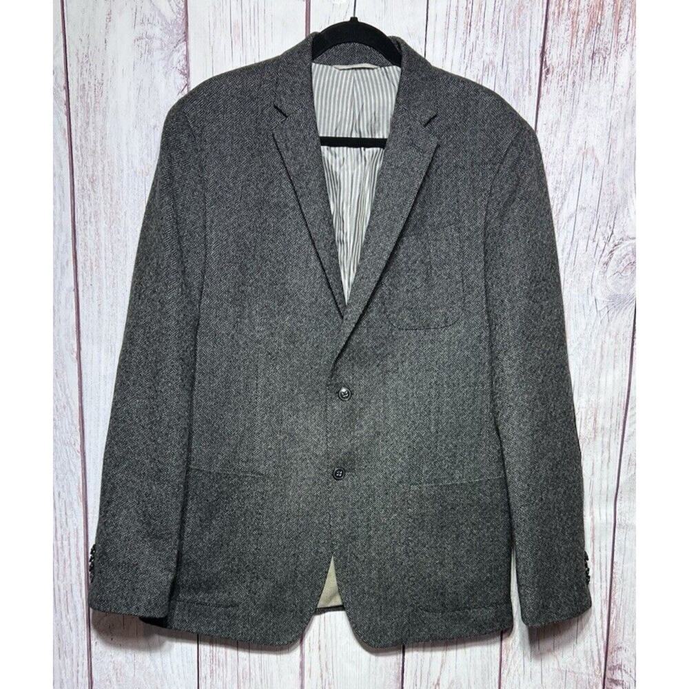 Banana Republic Men's Gray Herringbone Tweed Wool Sports Coat Blazer Size 42L